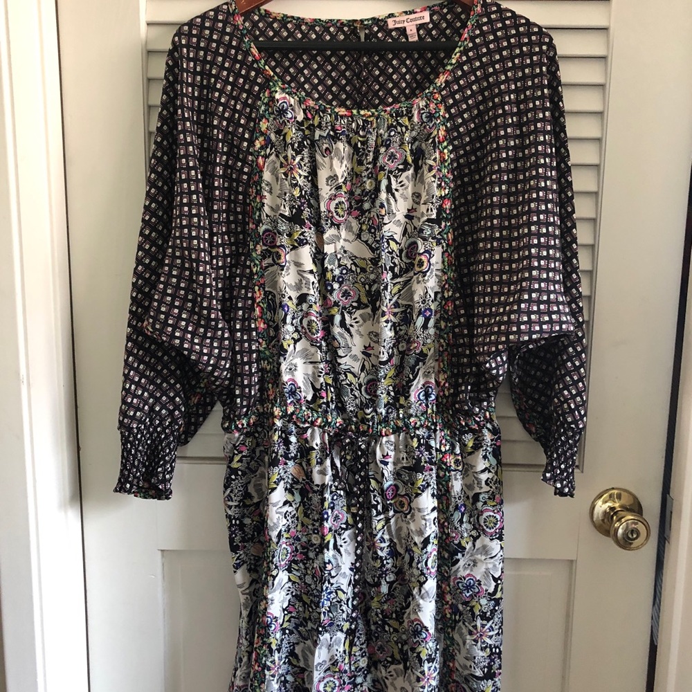 Silk juicy couture dress above knee size 8 elastic waist tie.